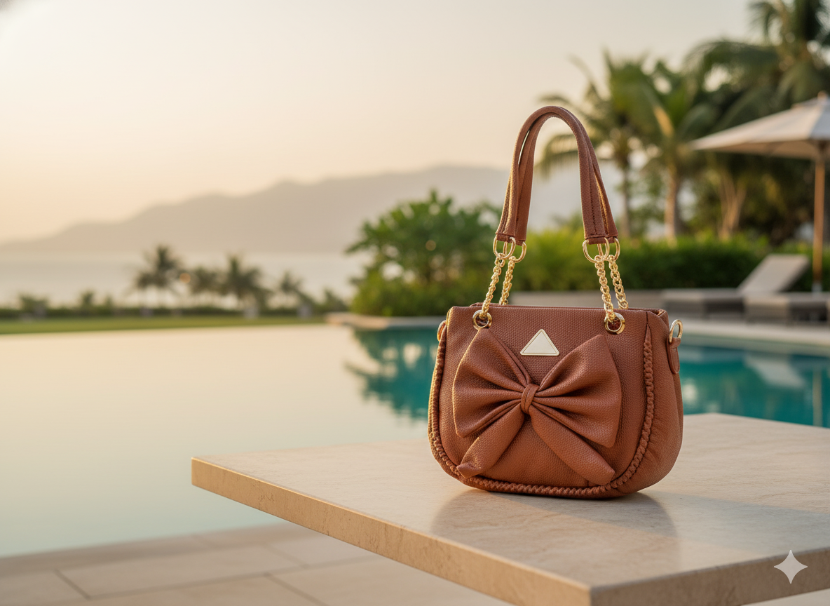 Caramel Brown Bow Handbag